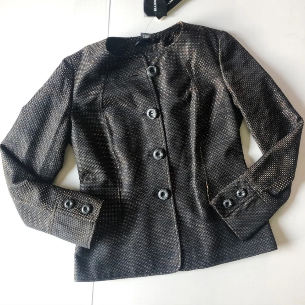 ELLEN TRACY Wool Blend Blazer Matte Bronze Gold Black Grey Woven Office $548 6P - Picture 2 of 10